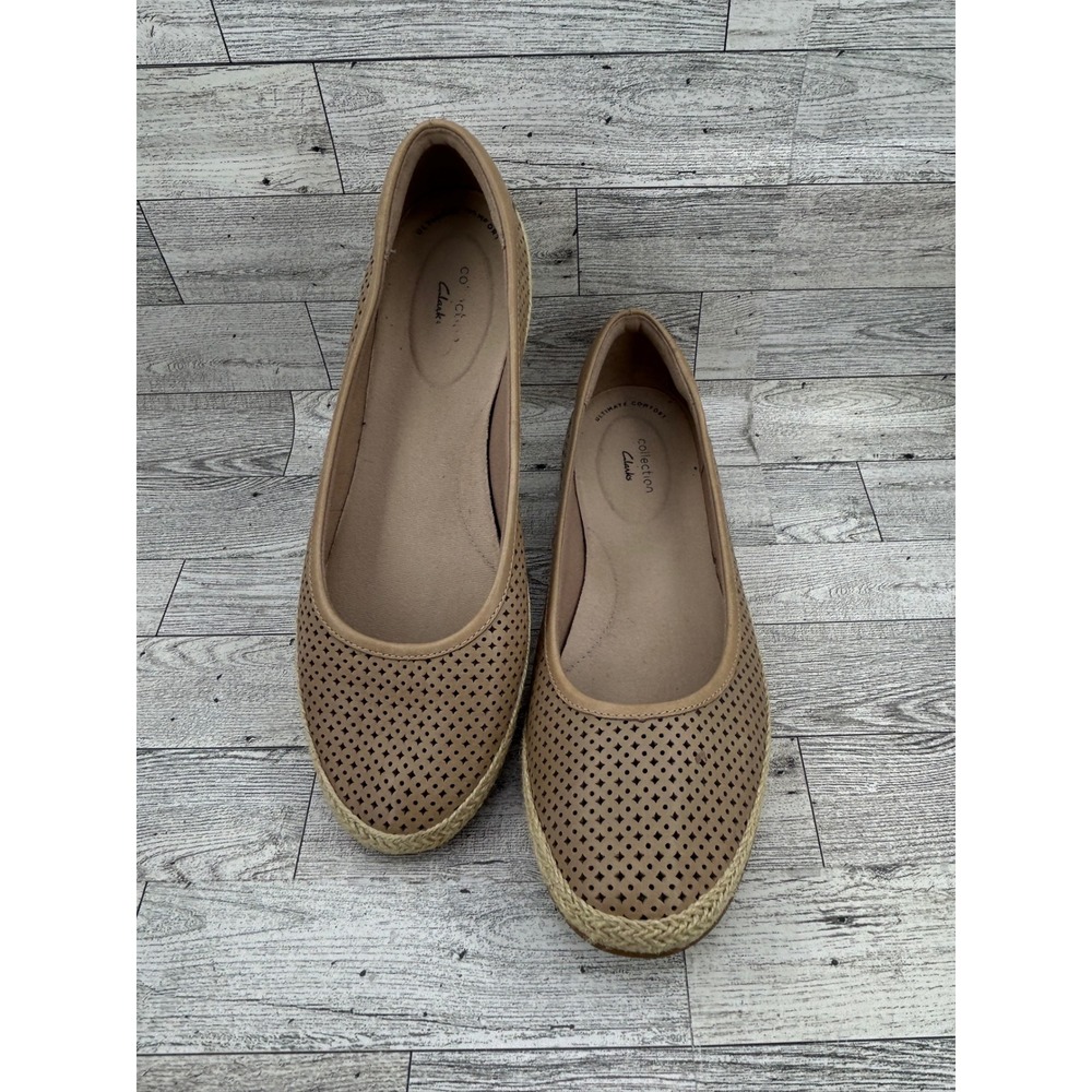 Clarks Danelly Adira Tan Leather Perforated‎ Espadrille Flats Women Size 11M